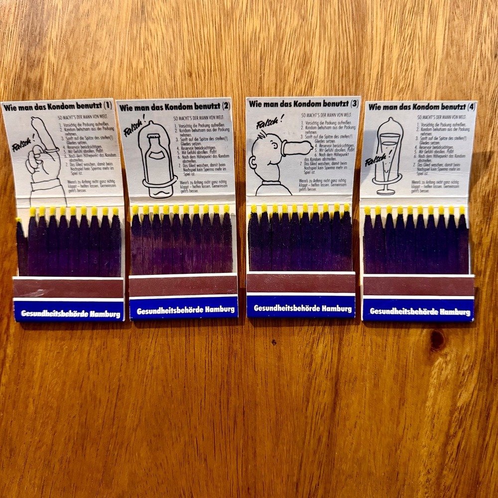 Rare 1980s German AIDS Awareness Matchbook Set Hamburg Condom Campaign - Picture 2 of 6